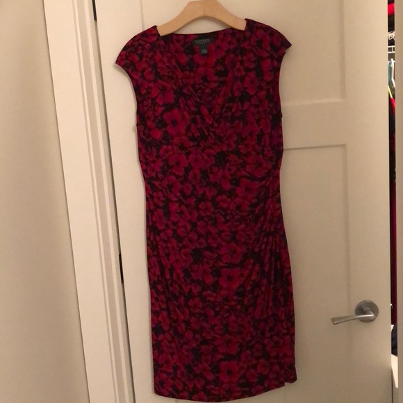 Lauren red floral ruched dress